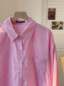 Comfortcana Striped Print Drop Shoulder Shirt - Pink - View 5