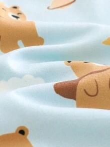 Cozy Pixies 2 件装男婴卡通熊图案条纹柔软针织圆领长袖上衣和裤子贴身睡衣套装