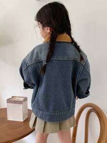 DAZY Chaqueta de mezclilla con parches de felpa para niña, informal para otoño/invierno