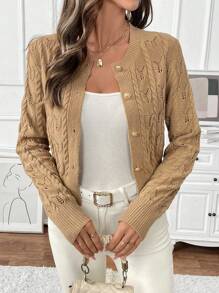 SHEIN Clasi Women Autumn Front Button Jacquard Textured Soft Cardigan,Cardigans In Women,Sweater