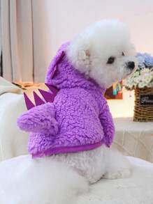 PETSIN 1 件宠物可爱紫色恐龙服装，带 3D 尾巴和腿，适合狗狗的保暖连帽开衫，适合秋冬季