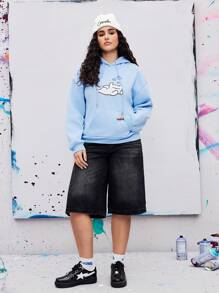 Coolman Artist Plus Size Casual Loose Fit Warm Thick Thermal Lined Hooded Sweatshirt, For Holiday, Spring, Festival, For Workout, Western Wear