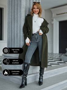Eilly Bazar Lapel Neck Double Breasted Teddy Coat - Army Green - View 6