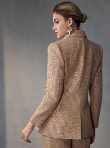 The Great Gatsby x MOTF 编织女士厚花呢西装外套，适合派对 - 卡其色 - 查看 7