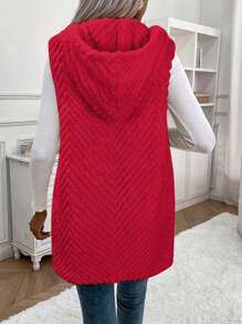 SHEIN LUNE Chaqueta sin mangas casual con capucha y diseño minimalista para uso diario - Rojo violeta - Ver 2