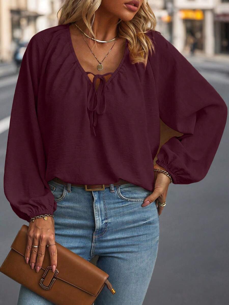 Koszula w dużym rozmiarze, wiosenno-jesienna, swobodna, w jednolitym kolorze, z rękawami typu latarnia