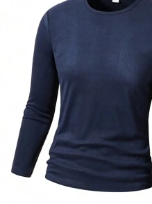 SHEIN 5pcs/Set Minimalist Style Round Neck Long Sleeve T-Shirts For Teenage Boys, 5 Colors