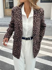 SHEIN Frenchy Damen modische Jacke mit Leoparden Muster, Herbst