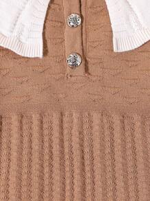 SHEIN Young Girl Casual Color Block Knitted Sweater Dress, Autumn - Green - View 6