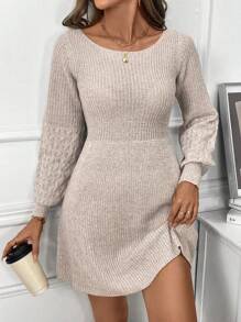 SHEIN Clasi Vestido de mujer tipo línea A con cuello redondo, no selectivo, decoración de muñeca, vestido de punto para otoño/invierno, ropa de invierno para mujer, vestido de punto