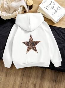 Sudadera con capucha informal y con estampado de leopardo y estrellas para adolescentes