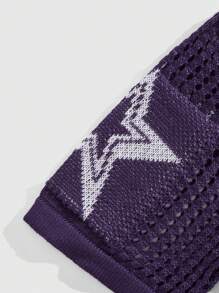ROMWE MEN Street Life Men's Street Style Intarsia Hollow-Out Knit Top With Numeral Pattern, School - Purple - View 3