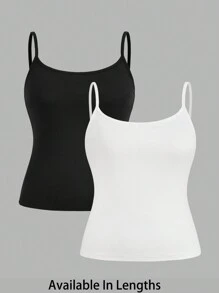 SHEIN PETITE CURVE 大码女装三件套紧身休闲吊带背心基础款，适合夏季、情人节、派对、海滩、夏季假期、休闲场合 - 黑與白 - 查看 1