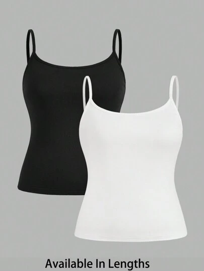 SHEIN PETITE CURVE Plus Size Women's Black & White 2pcs/Set Tight Casual Tank Tops,Summer Outfits For Women,Valentine Outfits For Women,Party Outfit,Beach Outfit For Women,Outfit Matching,Summer Holiday Outfits,Casual Outfit For Women