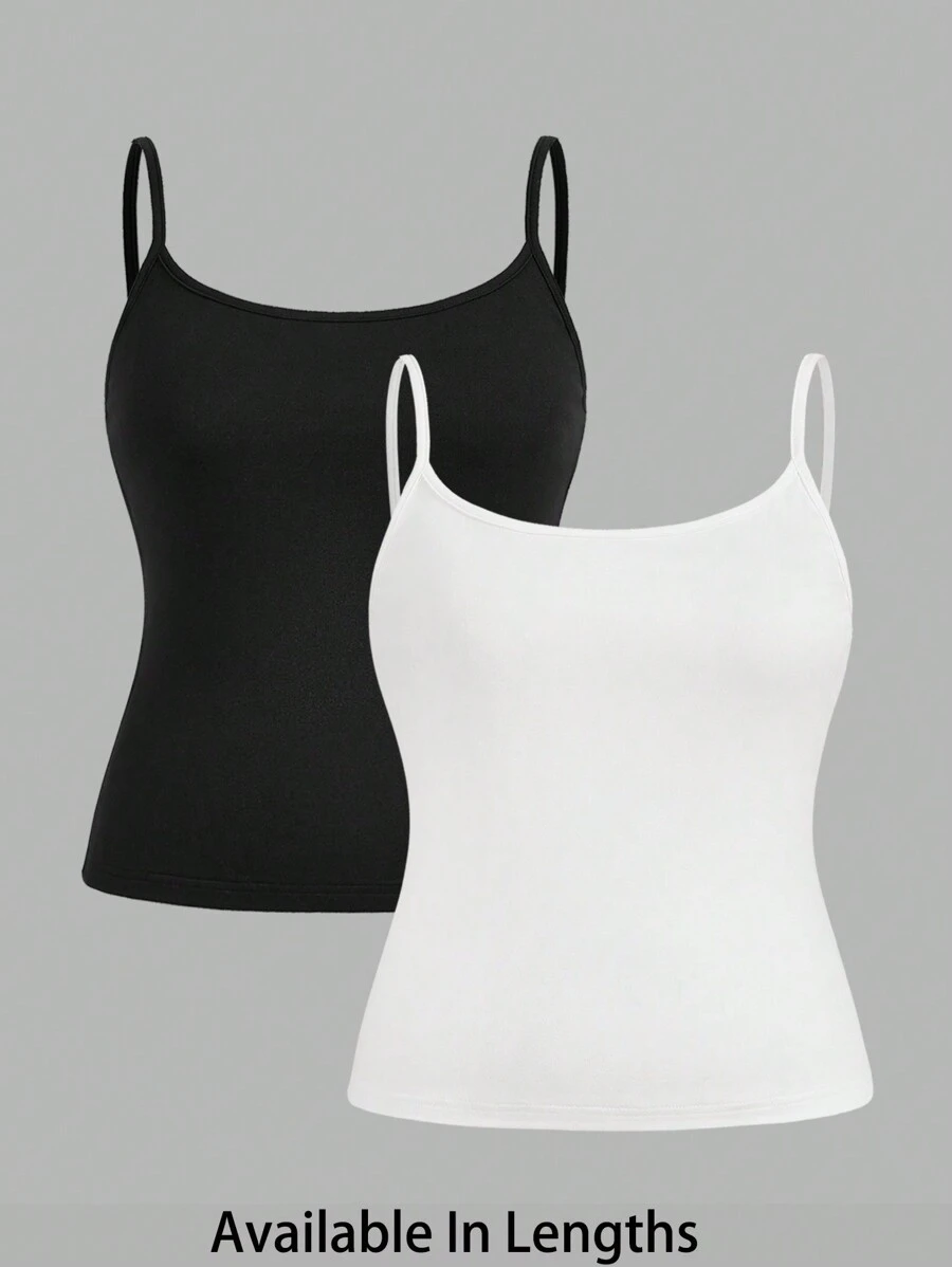 SHEIN PETITE CURVE 大码女装三件套紧身休闲吊带背心基础款,适合夏季、情人节、派对、海滩、夏季假期、休闲场合 - 黑與白 - 查看 1