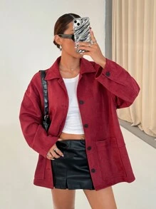 Flirla Chaqueta roja oversize con bolsillo grande para mujeres - Burdeos - Ver 1