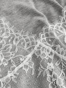 SHEIN MOD Áo thun dài tay 2 trong 1 họa tiết ren chắp vá cỡ lớn cho nữ, mùa thu/đông - Màu Xám nhạt - Xem 3