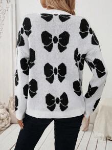 SHEIN LUNE Women Casual Simple French Style Bow Pattern Long Sleeve Sweater Knit Pullover Fall Winter - White - View 2