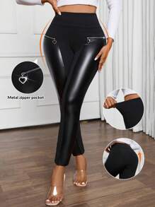 SHEIN Lady Damskie jesienno-zimowe eleganckie czarne obcisłe spodnie