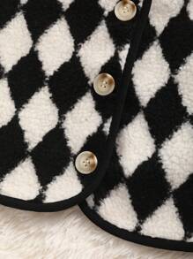 SHEIN Unity Leopard Print Faux Shearling Vest Jacket For Women, - Black and White - View 5