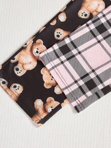 4pcs Girls Pajamas Set Heart Plaid Bear Print Minimalist Fashion Cute Print Long Sleeve Pants - Multicolor - View 6