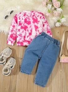 Baby & Baby Girl Comfy Casual Adorable Printed Outfit Set - Rose Red - View 2