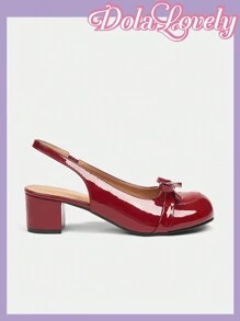 Dola Lovely 女士时尚可爱蝴蝶结装饰高跟鞋新年假期 - 酒紅色 - 查看 8