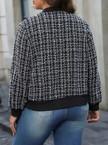 SHEIN LUNE 大码前拉链长袖休闲夹克，日常穿着 - 黑色 - 查看 2