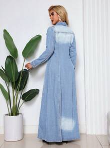 SHEIN SXY Color Block Front Button Closure Pants With Casual Long Sleeve Denim Jacket