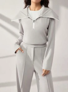 Mulvari 2 pièces Ensemble Top et pantalon de sport décontracté d'automne pour femmes avec couleurs contrastées