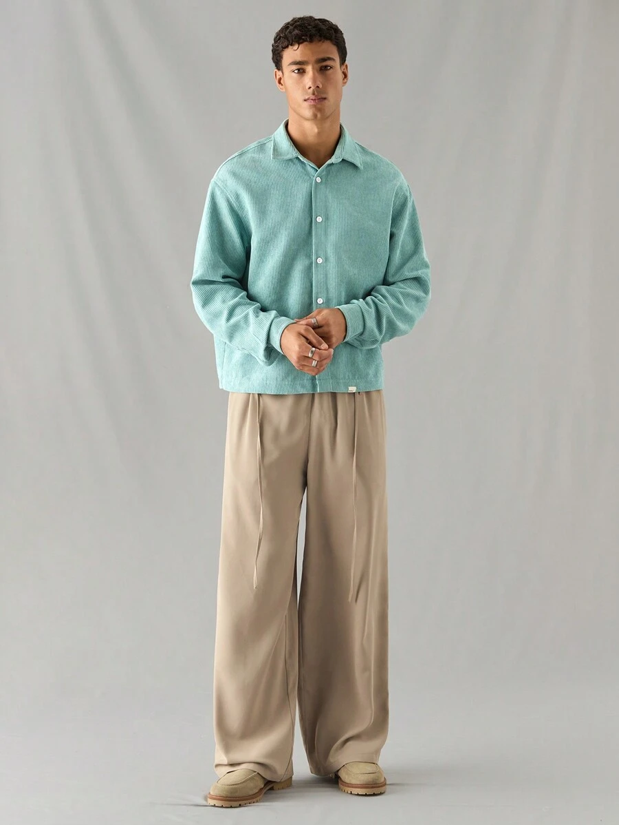 Manfinity VCAY Men's Casual Loose Fit Long Sleeve Woven Shirt, Daily & Leisure Wear - Green - View 1