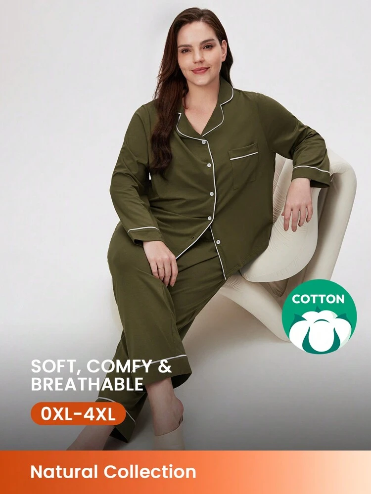 Conjunto de pijama de modal suave y algodón básico de color verde militar para otoño e invierno, juego de ropa de estar en casa para mujer, pijamas de otoño