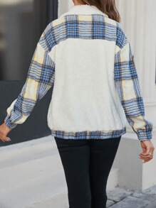SHEIN Plaid Long Sleeve Fluffy Casual Jacket For Pregnant Women, Autumn/Winter, For Maternity - Multicolor - View 2