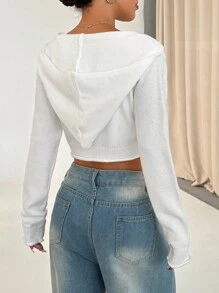 SHEIN Unity 休闲拉链短款连帽开衫，适合秋季日常穿着 - 白色 - 查看 2