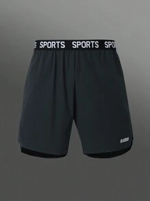 Manfinity Sport Corelite Quần short thể thao mùa hè in chữ Boyfriend Style cho nam có cạp chun - màu đen - Xem 1
