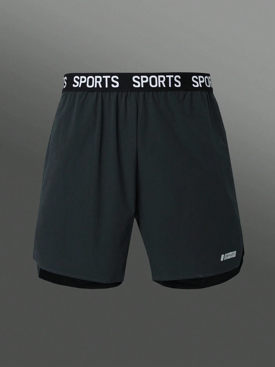 Manfinity Sport Corelite Quần short thể thao mùa hè in chữ Boyfriend Style cho nam có cạp chun - màu đen - Xem 1