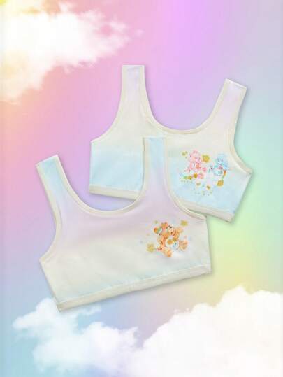 SHEIN X Care Bears 2pcs/Set Young Girl Ombre Bear Print Tank Underwear Top Set