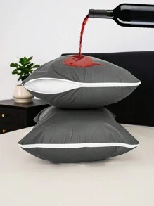 2pcs Waterproof Pillow Protectors (2 Sets) - Made Of Breathable TPU Material With Low Allergy, 2 Zipperable Pillow Covers - Dark Grey - View 1
