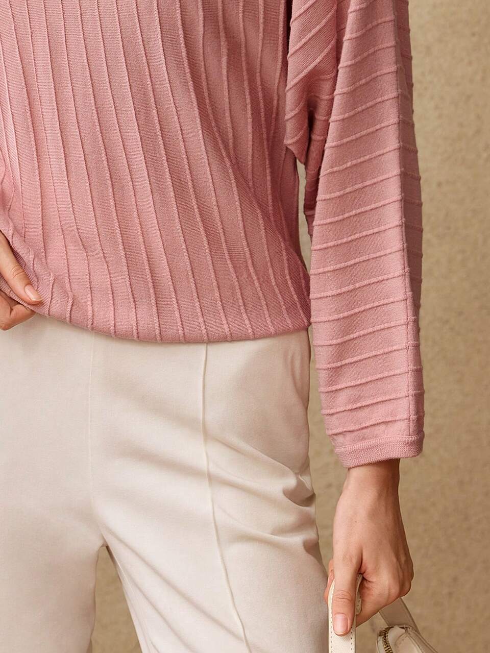 SOLID TEXTURED KNIT BATWING SLEEVE SWEATER