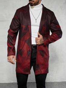 Manfinity Homme Herren Lässig Jacke mit geometrischem Muster und Kontrastfarbe, Herbst/Winter - Schwarz - Übersicht 1