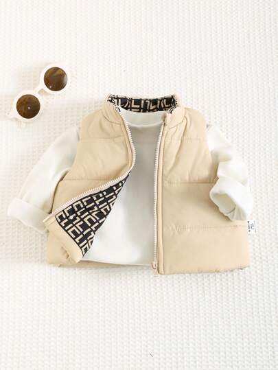 SHEIN Leap Crew Newborn Baby Boy/Girl Casual Daily Cute & Fun Thick Warm Vest, Letter Print, Suitable For Autumn & Winter Home & Outdoor Wear