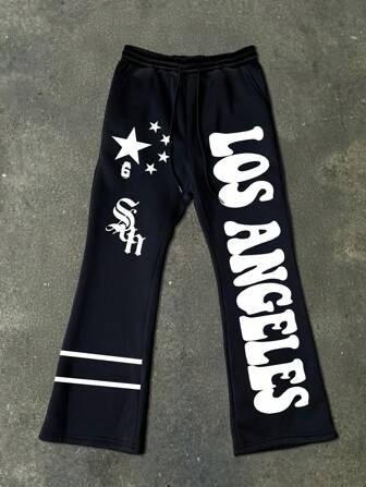 Manfinity Roghcode Spodnie dresowe męskie w dużych rozmiarach z nadrukiem liter i ściągaczem w pasie, na jesień