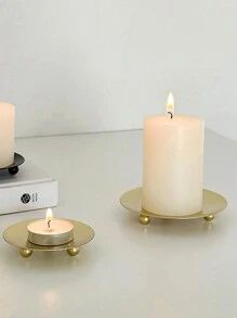 1pc Gold Decorative Iron Plate Candle Holder Stand Candle Plate For LED & Wax Candles, Incense Cones, Spa, Weddings Jewelry Storage Tray, Spooky, Autumn, Winter, Holiday, Festival Valentine's Day, Valentines Wedding, Birthday, Room Decor, Ramadan Decor, Home Decor, Bedroom Decor, Bathroom Decor, Candle, Home Decor Living Room, Kitchen Decor