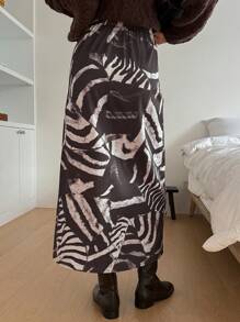 DAZY 1pc Women Casual Allover Print Mid-Length Skirt, Suitable For Autumn