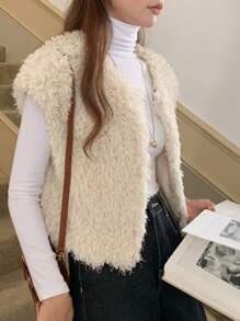 DAZY 女士毛茸茸前开短款背心夹克