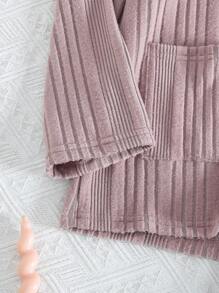 3pcs/Set Teenage Girls Jacquard Vertically Ribbed Long Sleeve Top And Pants Camisole Loungewear Set, Light Pink