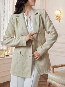 Modelyn Women Apricot Double Breasted Elegant Blazer Jacket Fall Cloth For Women - Khaki - View 6