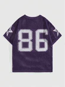 ROMWE MEN Street Life Men's Street Style Intarsia Hollow-Out Knit Top With Numeral Pattern, School - Purple - View 1