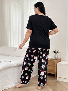 Plus Size Santa Claus Print Sleepwear Set, For Christmas - Multicolor - View 2