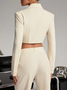 Hauture Cut Out Business Casual Cropped Blazer - Apricot - View 5